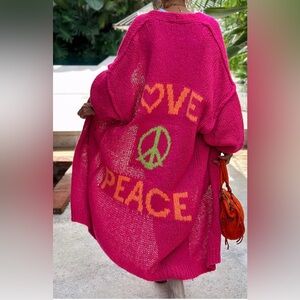 Boho Style Love & Peace Long Cardigan